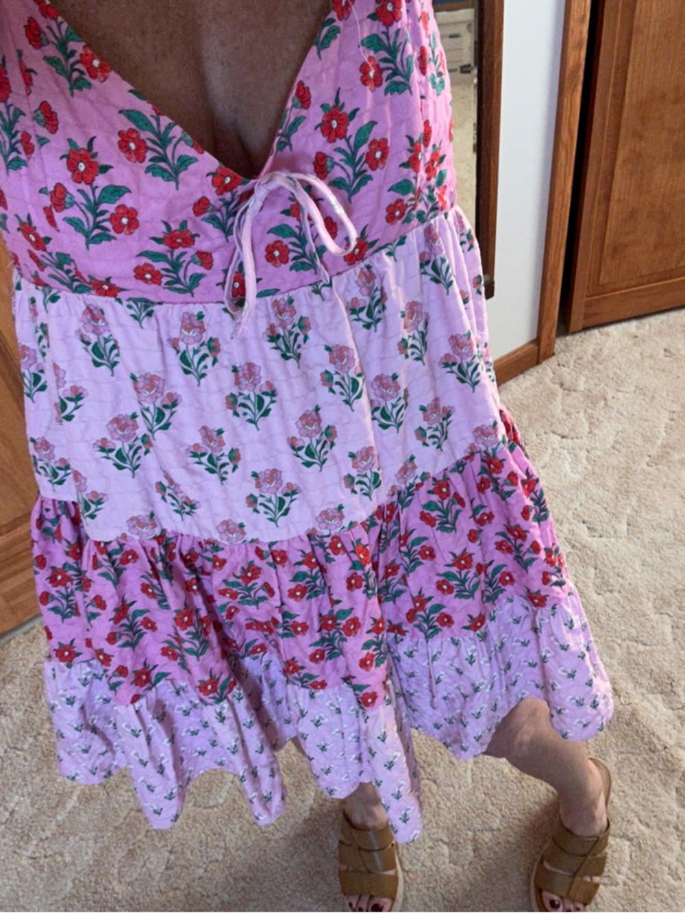 Altar'd State Pink Floral Tiered Mini Dress L NWT